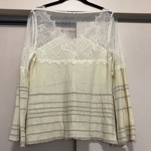 Free People Cream Lace long Sleeve Top
